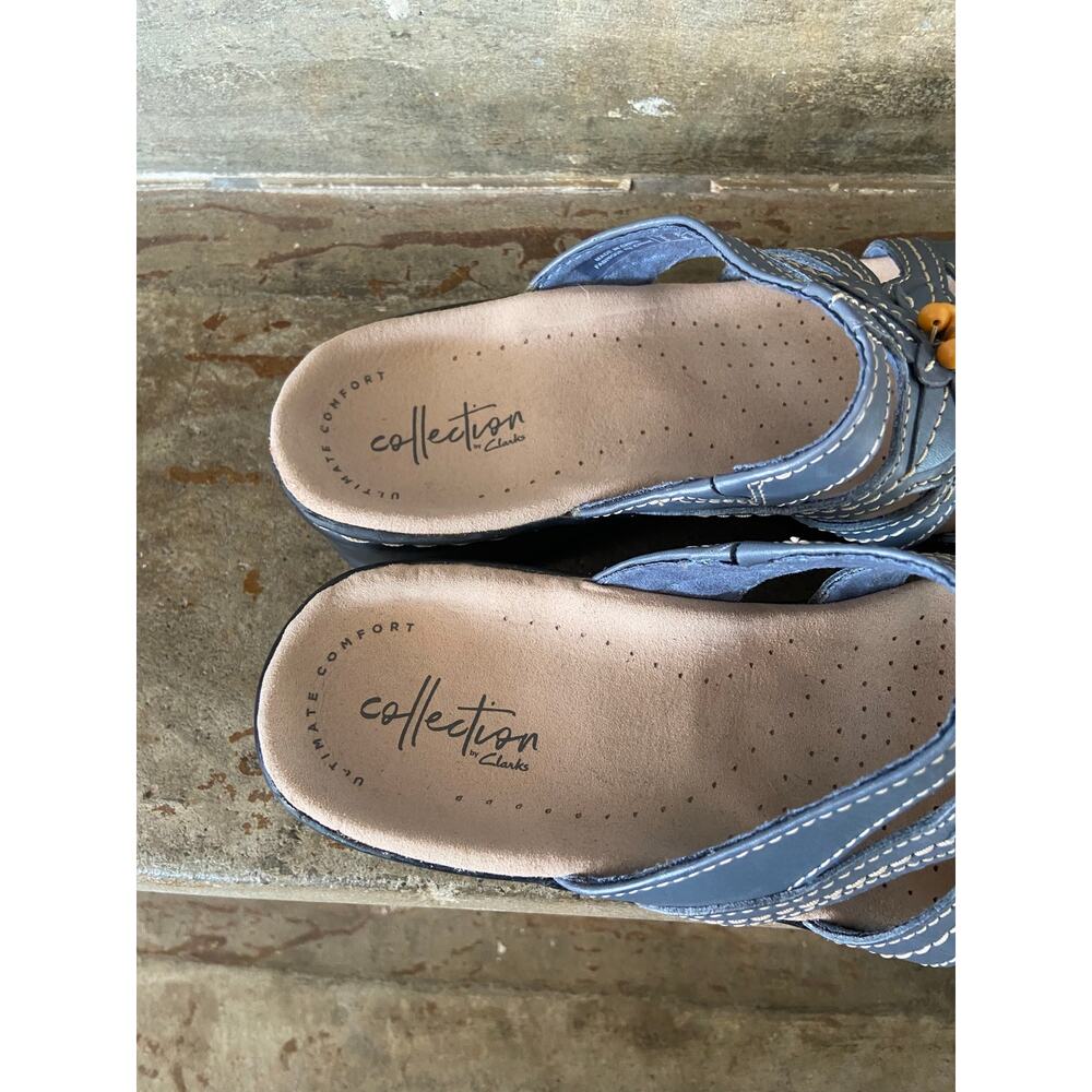 Clarks Lexi Myrtle denim blue slide sandal with bead detail - Picture 5 of 8